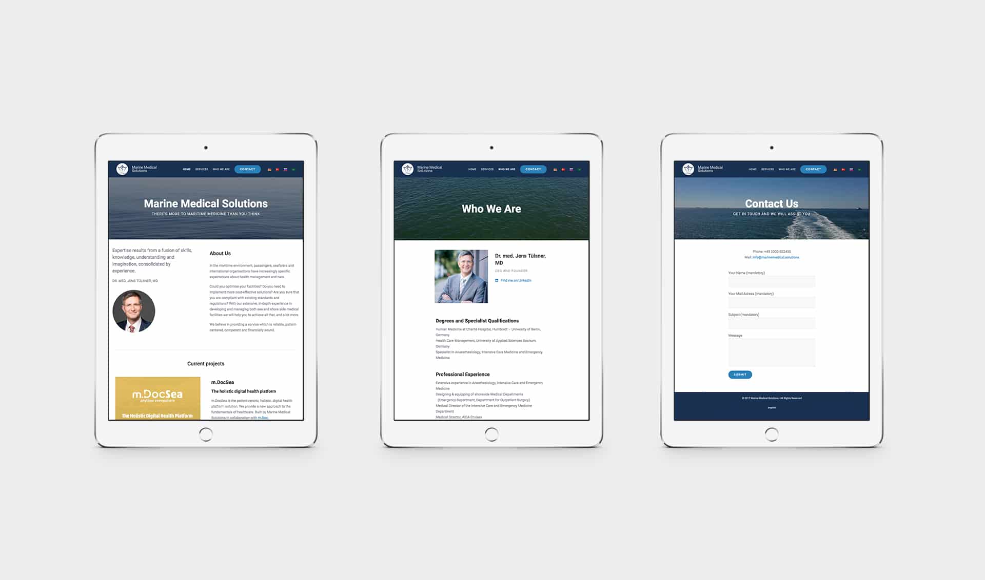Marine Medical Solutions iPad Mockup deutsche Webseite
