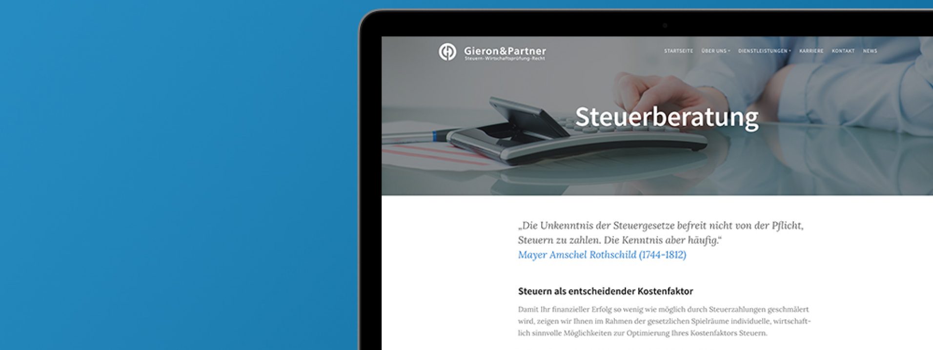 Vorschau des Referenzprojekts „Steuerkanzlei Gieron & Partner“ der Berliner Werbeagentur und Internetagentur Dive Designs